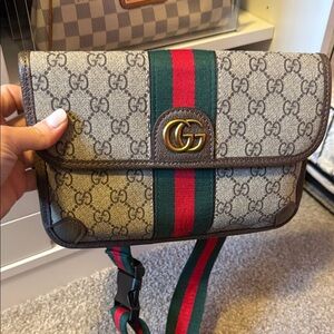 Canvas Crossbody with Green and Red Stripe